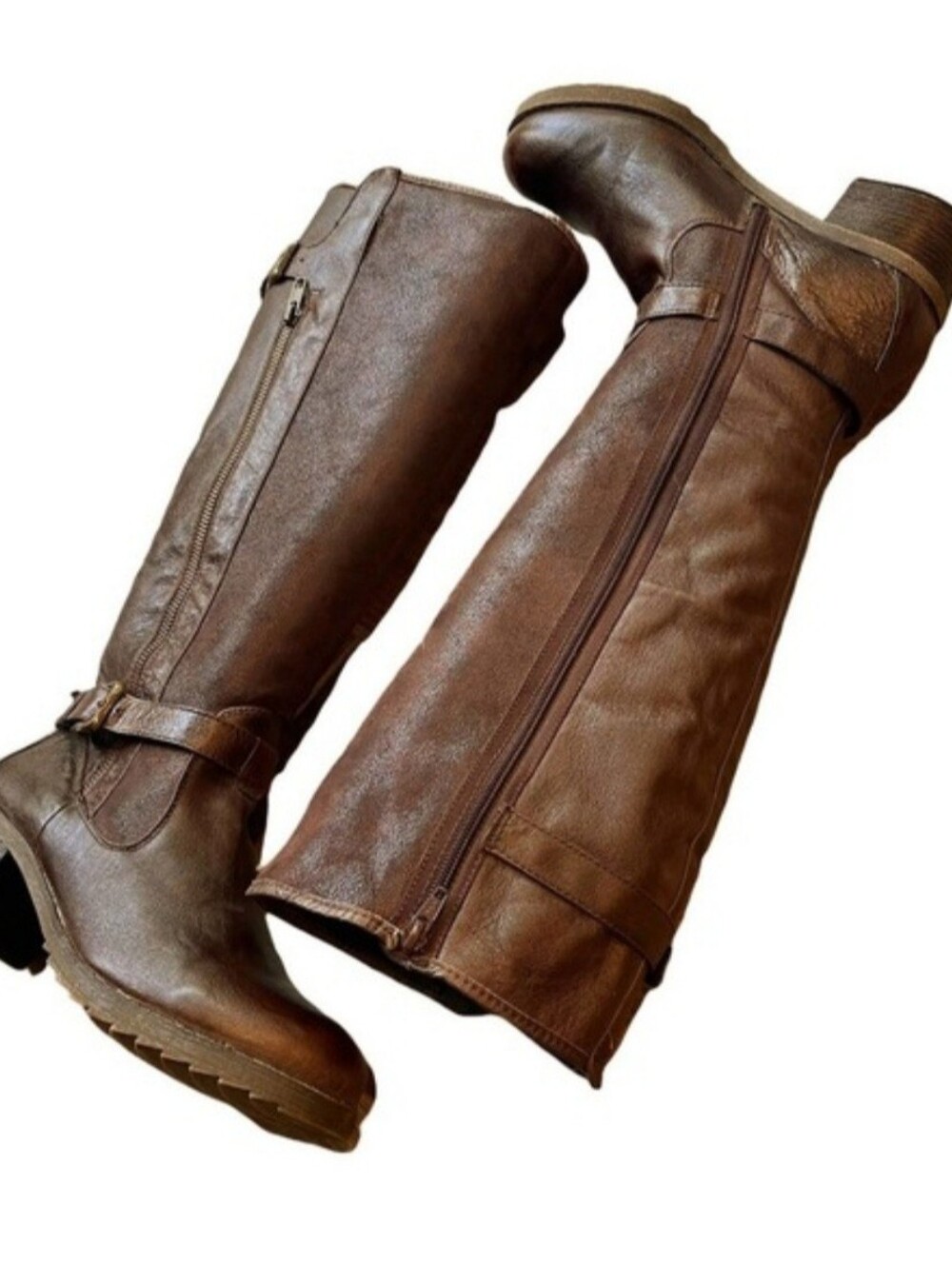 Baretraps Brown Distressed Leather Side Zip Faux Fur Knightley Boots Size 9M